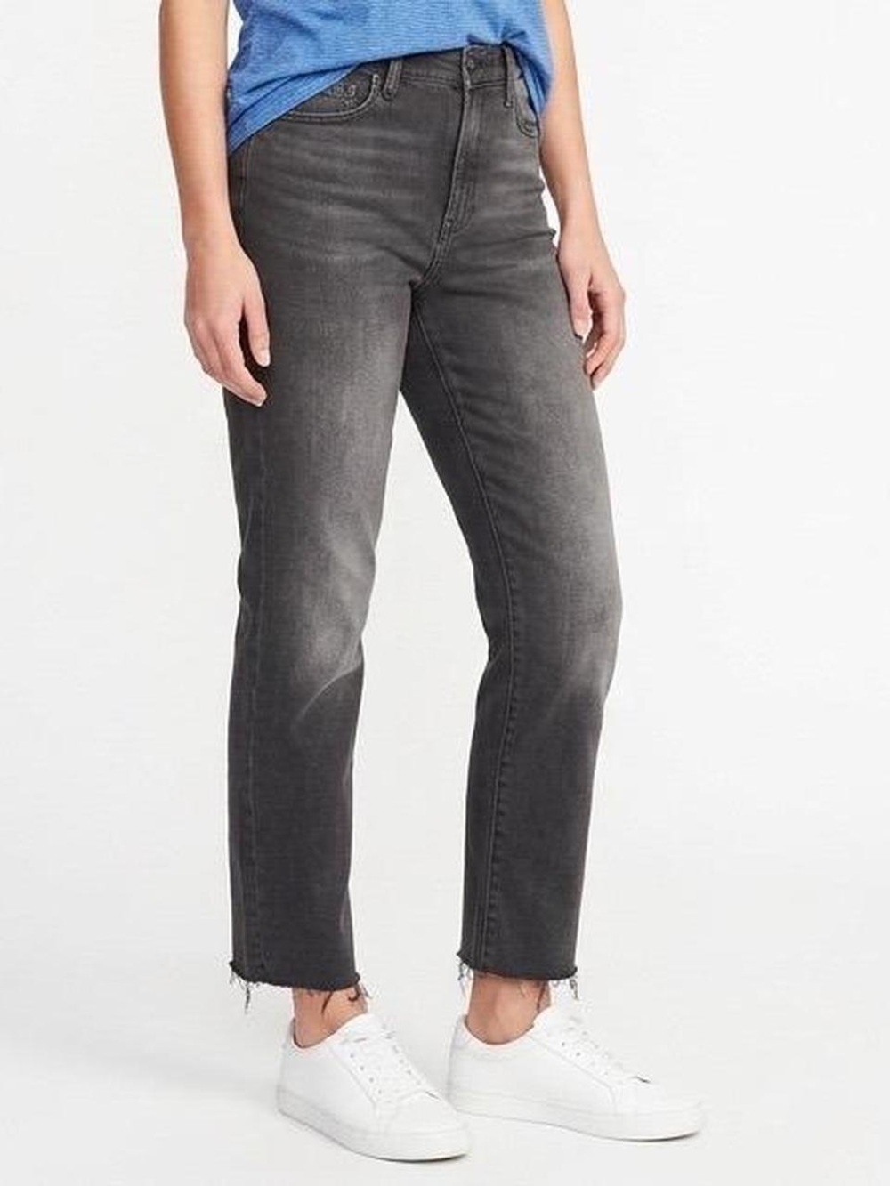 Old Navy Extra High-Waisted Sky-Hi Straight Raw-Hem Black Jeans.